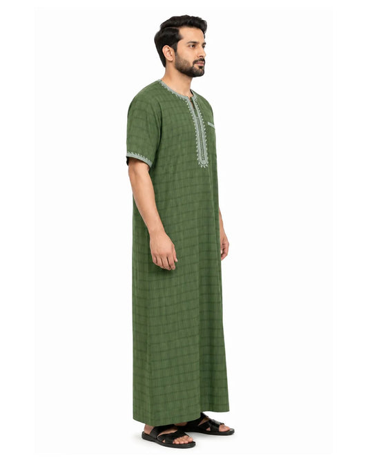 Al Khazz Premium Olive Green Jalabiya – Timeless Elegance, Everyday Comfort