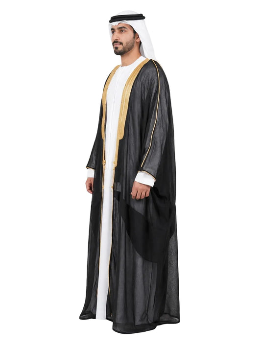 Al Siyaaf Royal Black Bisht with Luxurious Gold Embroidery