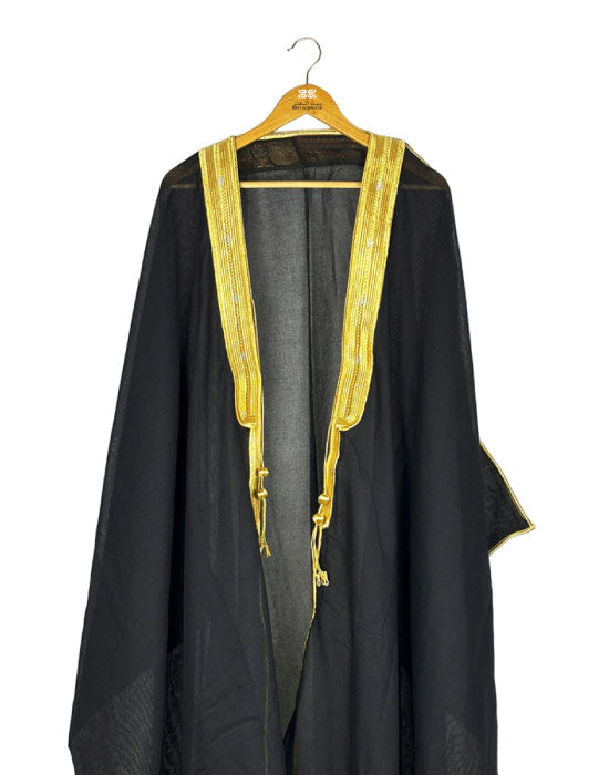 Black Bisht Emirati cloak with golden embroidery UAE