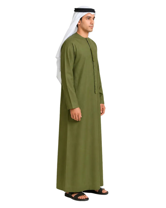 Olive Green Kandura for Men – Premium Emirati Style