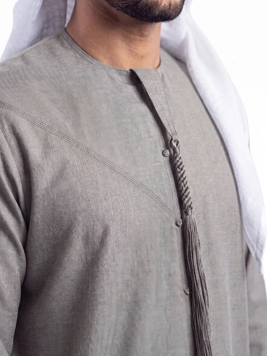 Warm Taupe Grey Emirati Thobe - Reda 1865 Valdilana Exclusive Super 150's Fabric made In Italy 100% Wool