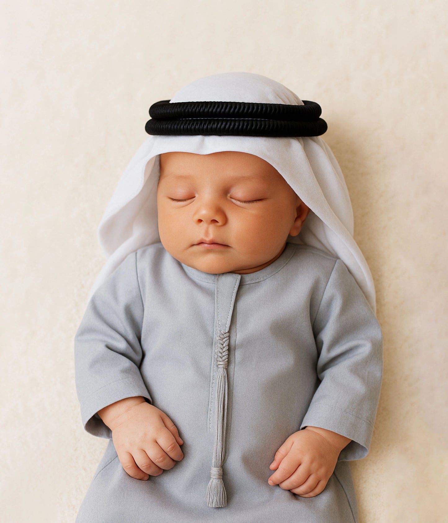 grey baby kandura traditional arabic infant outfit UAE