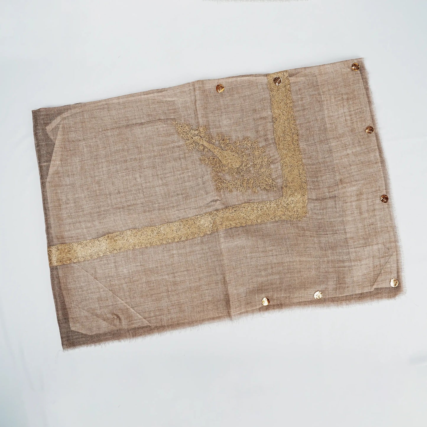 Kashmiri Shawl Gold Color Design 100% Turma