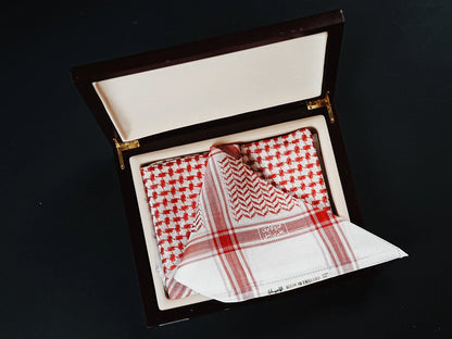 Al Ayan Premium Red & White Shemagh – Made in England | Luxury Arabic Headwear