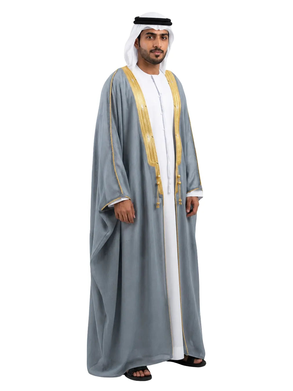 AL MASHALIH AL MALAKIYAH  K.S EXTRA -  Smoke grey  with Gold Embroidery