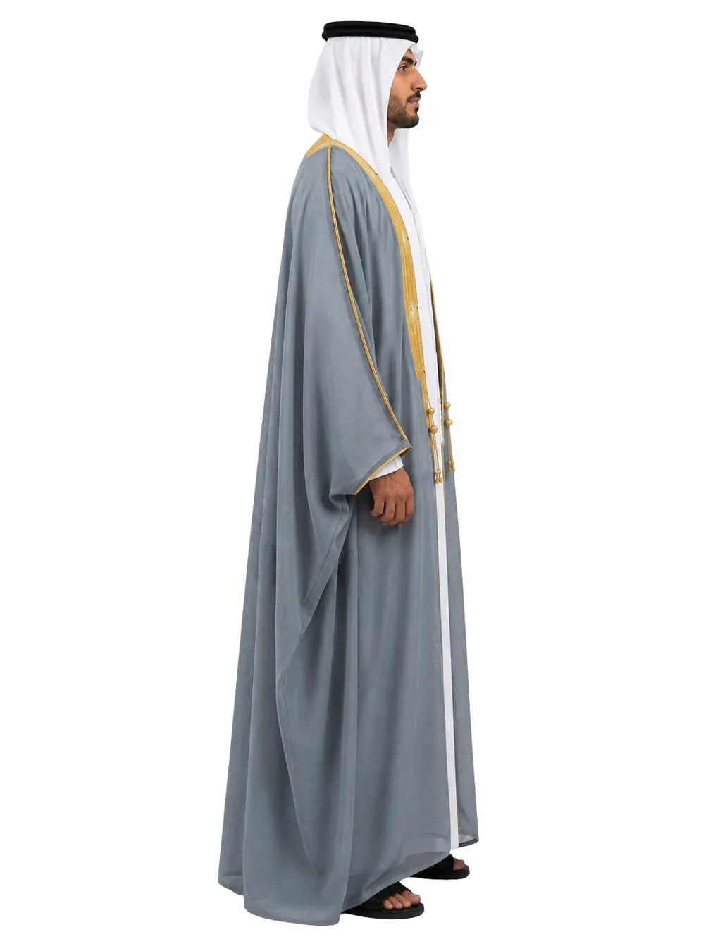 AL MASHALIH AL MALAKIYAH  K.S EXTRA -  Smoke grey  with Gold Embroidery