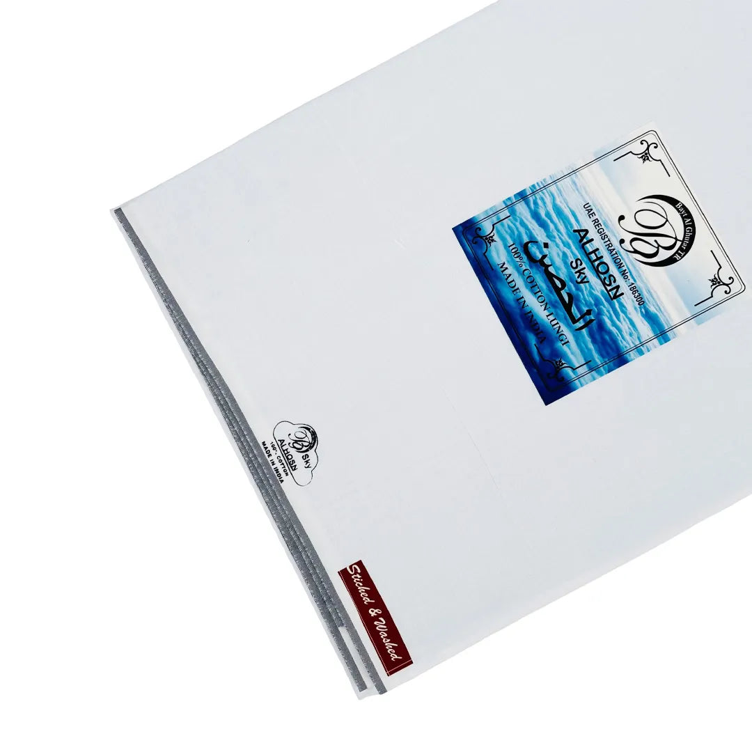 Al Hosn Sky White Wuzar – Elegant Border Line Collection UAE