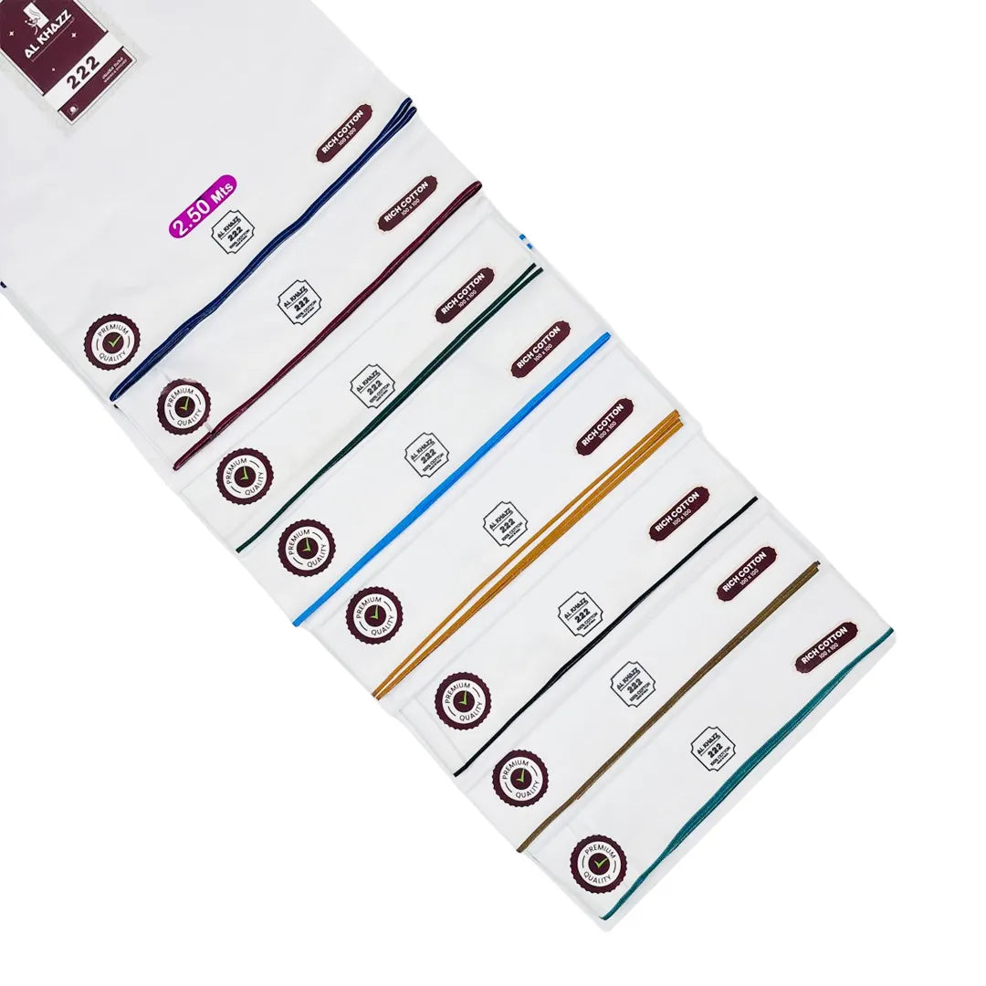 Al Khazz 222 White Wuzar with Color Border Collection – Premium Cotton Wear-UAE