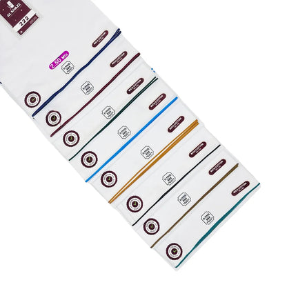 Al Khazz 222 White Wuzar with Color Border Collection – Premium Cotton Wear-UAE
