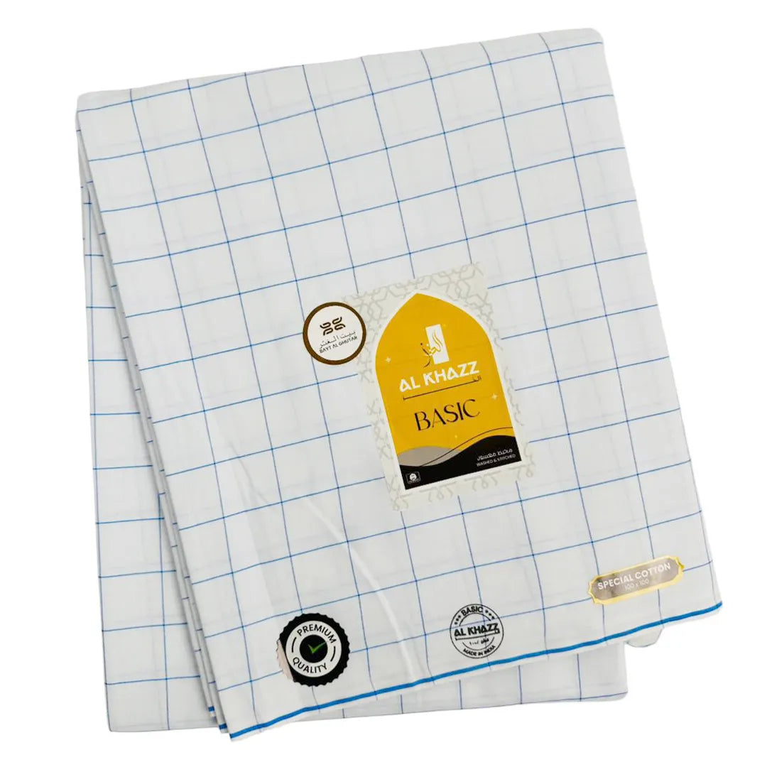 Al Khazz Basic White Wuzar – Lightweight Cotton with Stylish Checked Borderline