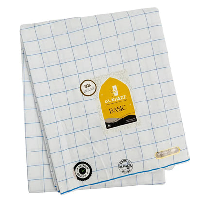 Al Khazz Basic White Wuzar – Lightweight Cotton with Stylish Checked Borderline