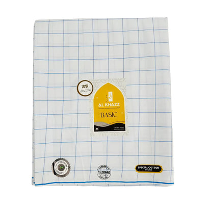 Al Khazz Basic White Wuzar – Lightweight Cotton with Stylish Checked Borderline