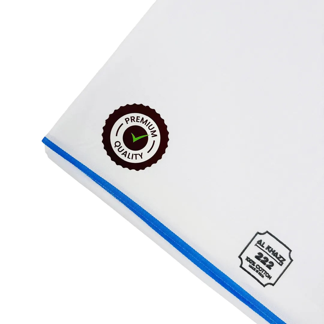 Al Khazz 222 White Wuzar with Color Border Collection – Premium Cotton Wear-UAE