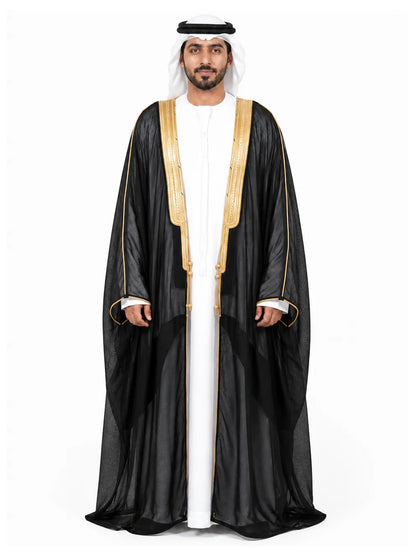 Royal Black Bisht with Luxurious Gold Embroidery