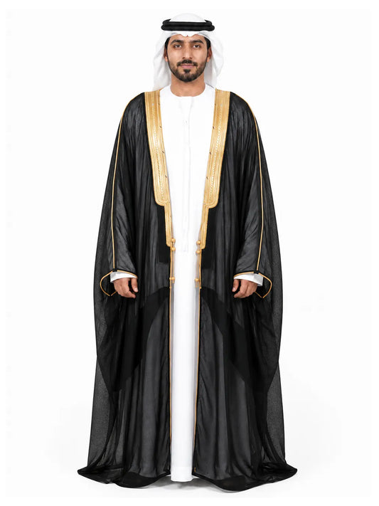 Al Siyaaf Royal Black Bisht with Luxurious Gold Embroidery