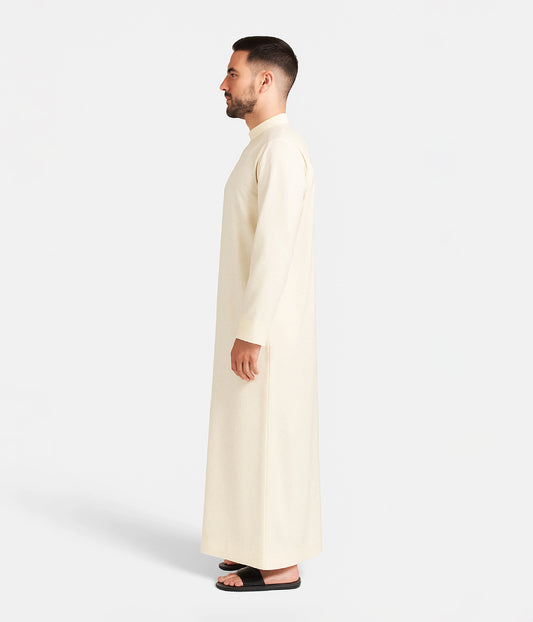 Side view of cream kandura for men in Kuwaiti style