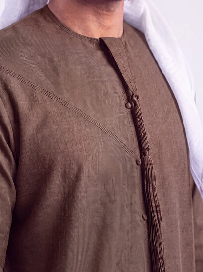 Brown blue Emirati Thobe - Reda 1865 Valdilana Exclusive Super 150's Fabric made In Italy 100% Wool