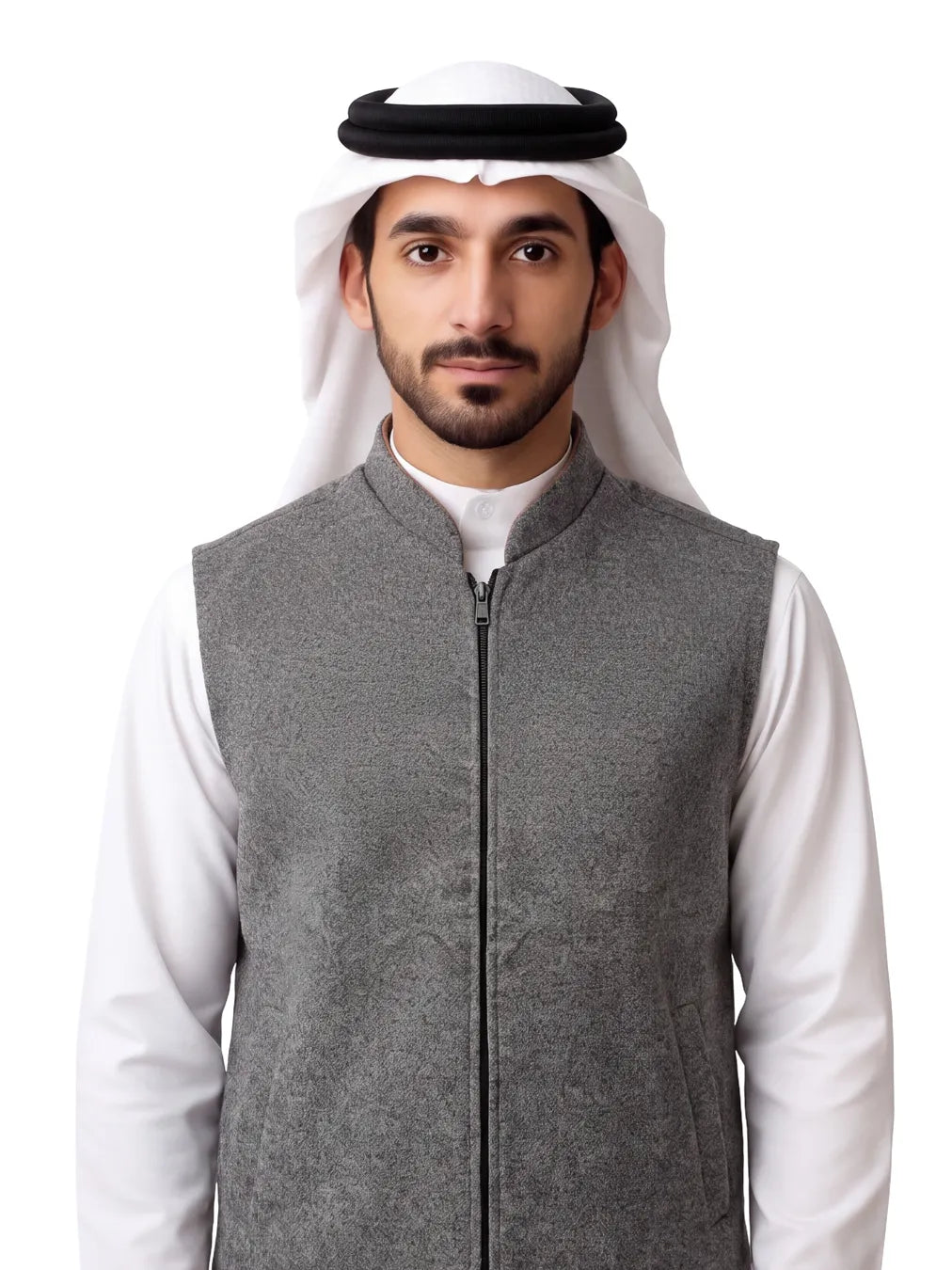 CHARCOAL GREY HALF-SLEEVE WINTER JACKET WITH ZIP