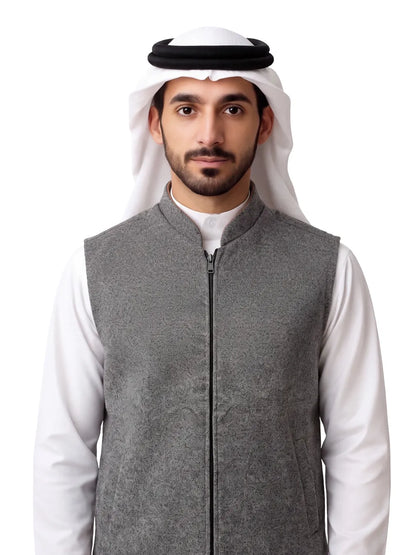 CHARCOAL GREY HALF-SLEEVE WINTER JACKET WITH ZIP