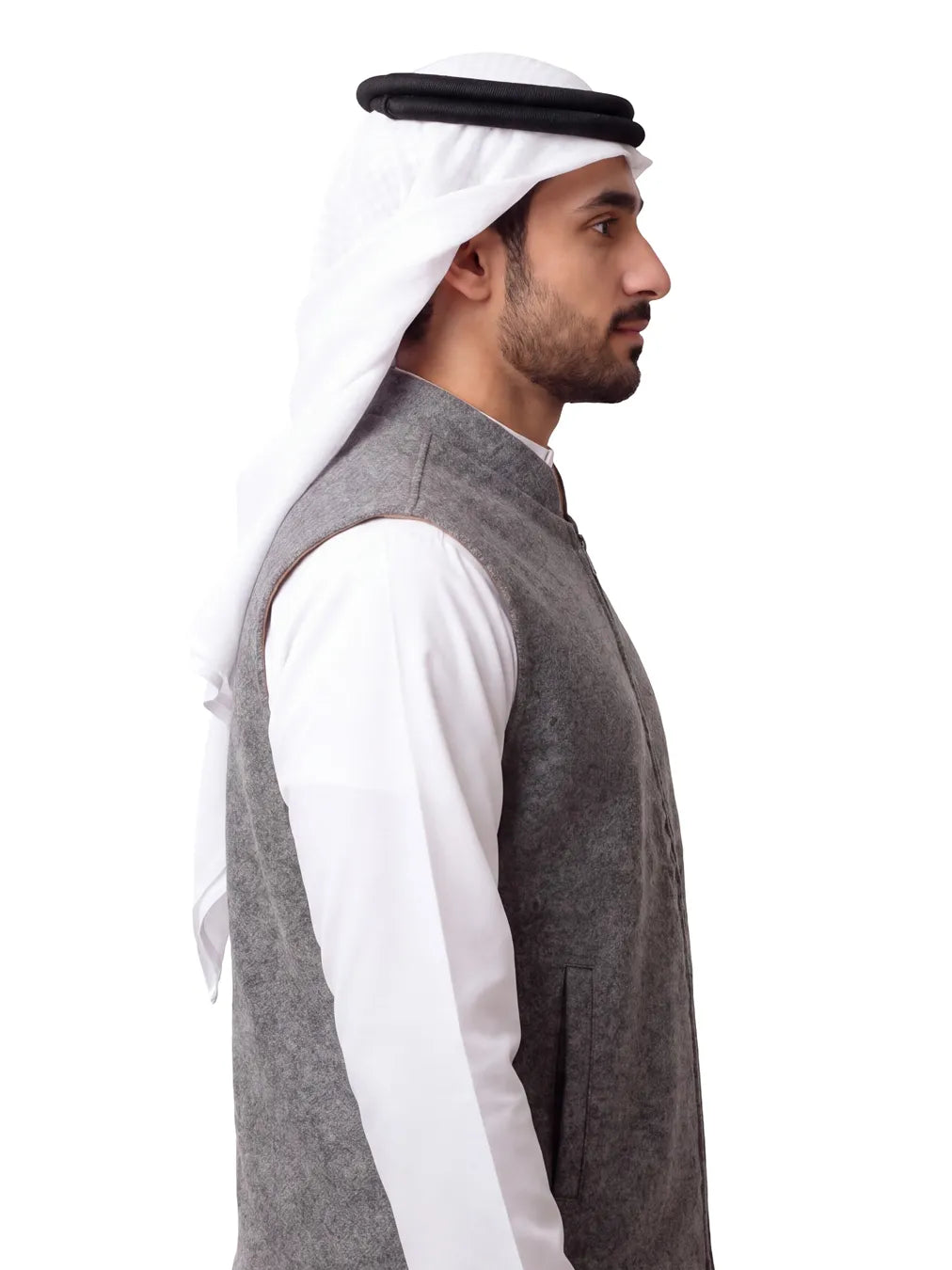 CHARCOAL GREY HALF-SLEEVE WINTER JACKET WITH ZIP