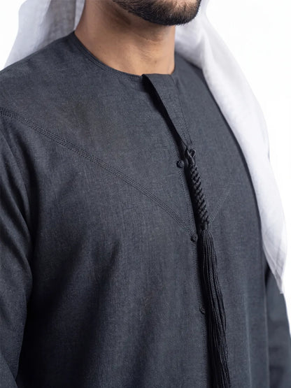 Charcoal Grey Emirati Thobe - Reda 1865 Valdilana Exclusive Super 150's Fabric made In Italy 100% Wool
