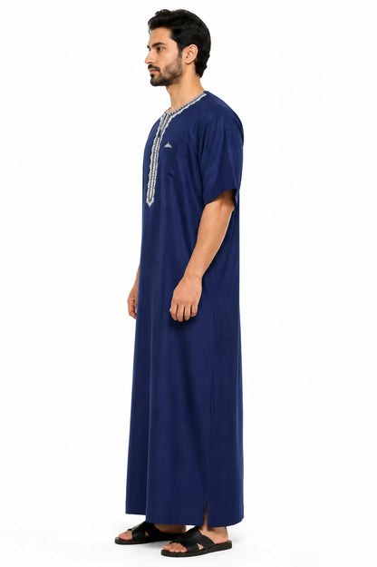Al Khazz Premium Navy Blue Embroidered Jalabiya for Men | Traditional Islamic Wear