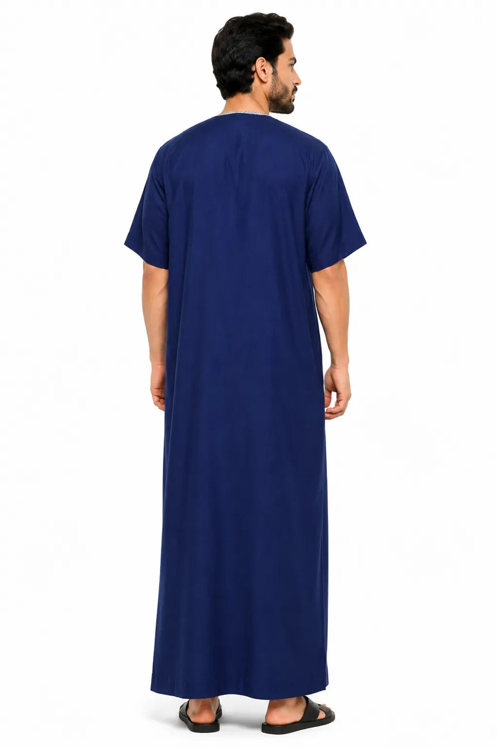 Al Khazz Premium Navy Blue Embroidered Jalabiya for Men | Traditional Islamic Wear