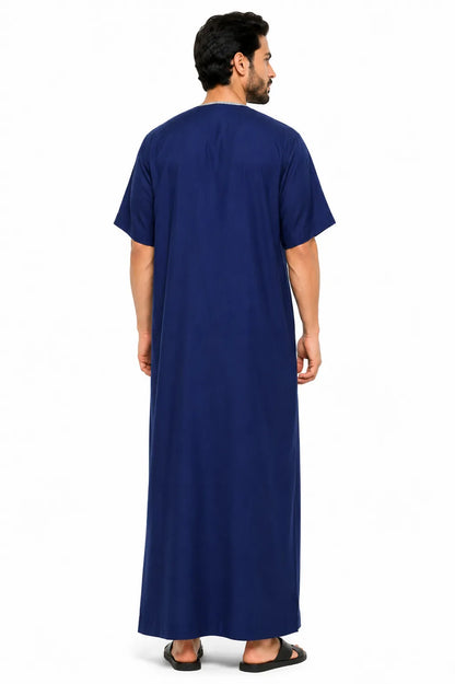 Al Khazz Premium Navy Blue Embroidered Jalabiya for Men | Traditional Islamic Wear