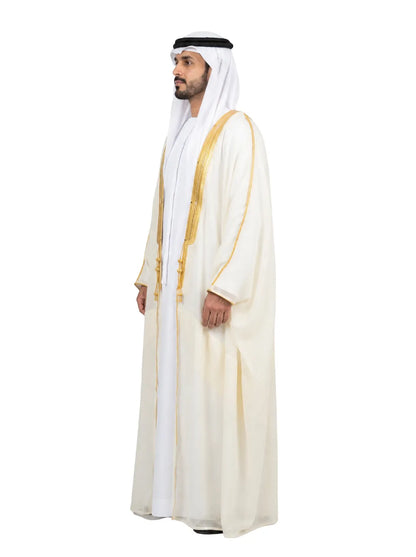 Royal Ivory White Bisht – Premium Arabic Men's Cloak