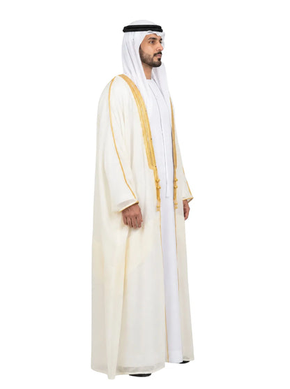 Royal Ivory White Bisht – Premium Arabic Men's Cloak