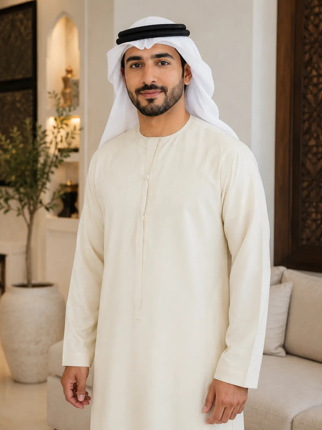Premium Light Cream Emirati Kandura for Men | Traditional UAE Thobe