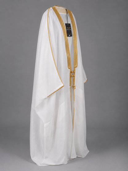 Luxury White Men's Bisht with Premium Gold Embroidery