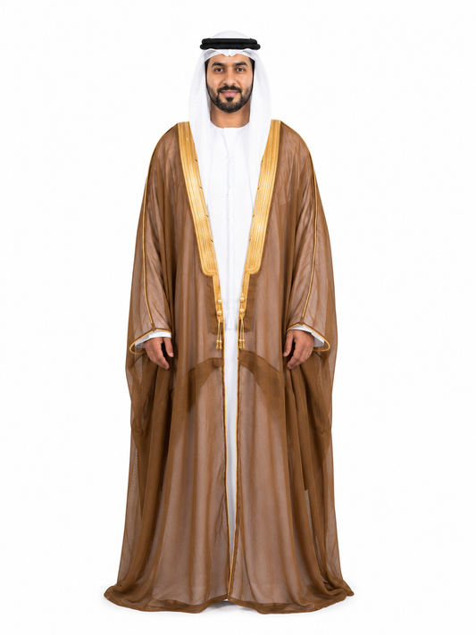 Al Siyaaf Royal Brown Bisht with Luxurious Gold Embroidery
