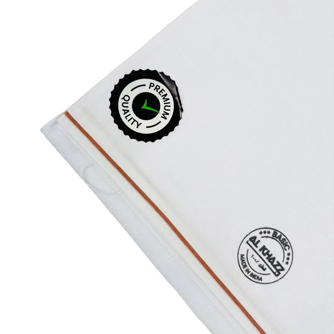AL-KHAZZ BASIC Premium Quality White Wuzar with Modern Border Style – UAE Collection