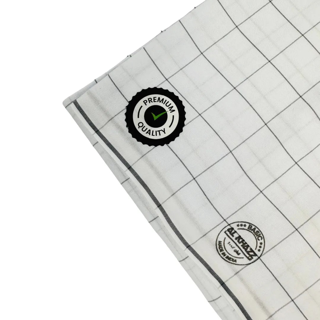 Al Khazz Basic White Wuzar – Lightweight Cotton with Stylish Checked Borderline