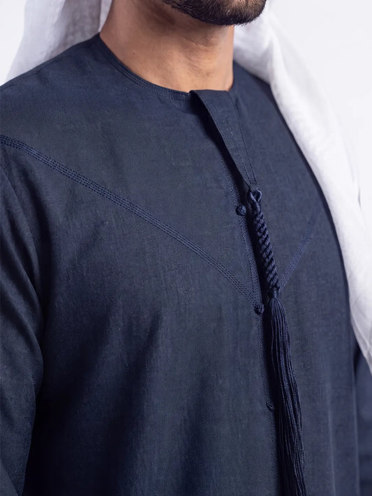 Dark Blue Emirati Thobe - Reda 1865 Valdilana Exclusive Super 150's Fabric made In Italy 100% Wool