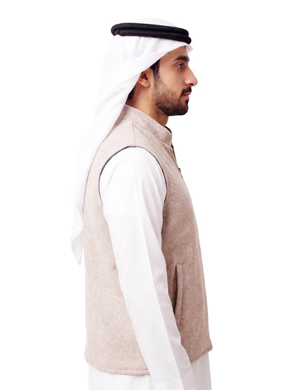 LEGANT BEIGE SLEEVELESS JACKET WITH ZIP