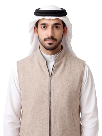 LEGANT BEIGE SLEEVELESS JACKET WITH ZIP