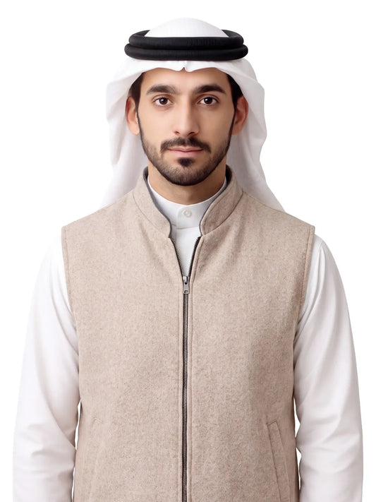 LEGANT BEIGE SLEEVELESS JACKET WITH ZIP