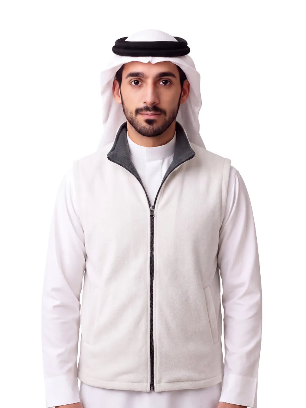 ELEGANT IVORY SLEEVELESS JACKET WITH ZIP