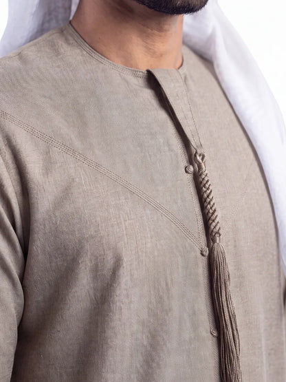 Light Brown Emirati Thobe - Reda 1865 Valdilana Exclusive Super 150's Fabric made In Italy 100% Wool