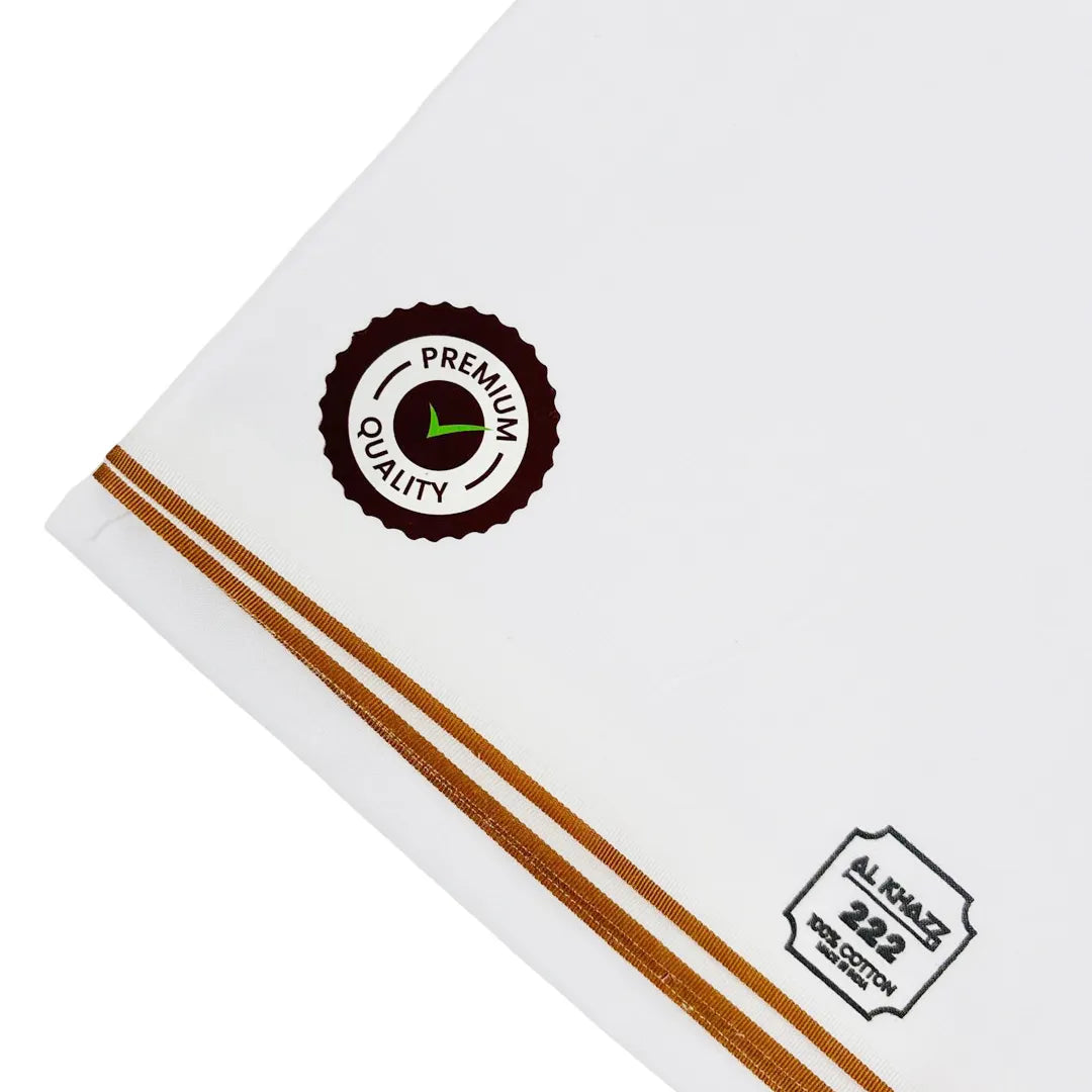 Al Khazz 222 White Wuzar with Color Border Collection – Premium Cotton Wear-UAE