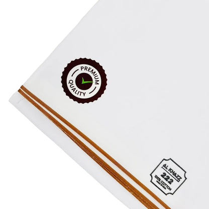 Al Khazz 222 White Wuzar with Color Border Collection – Premium Cotton Wear-UAE