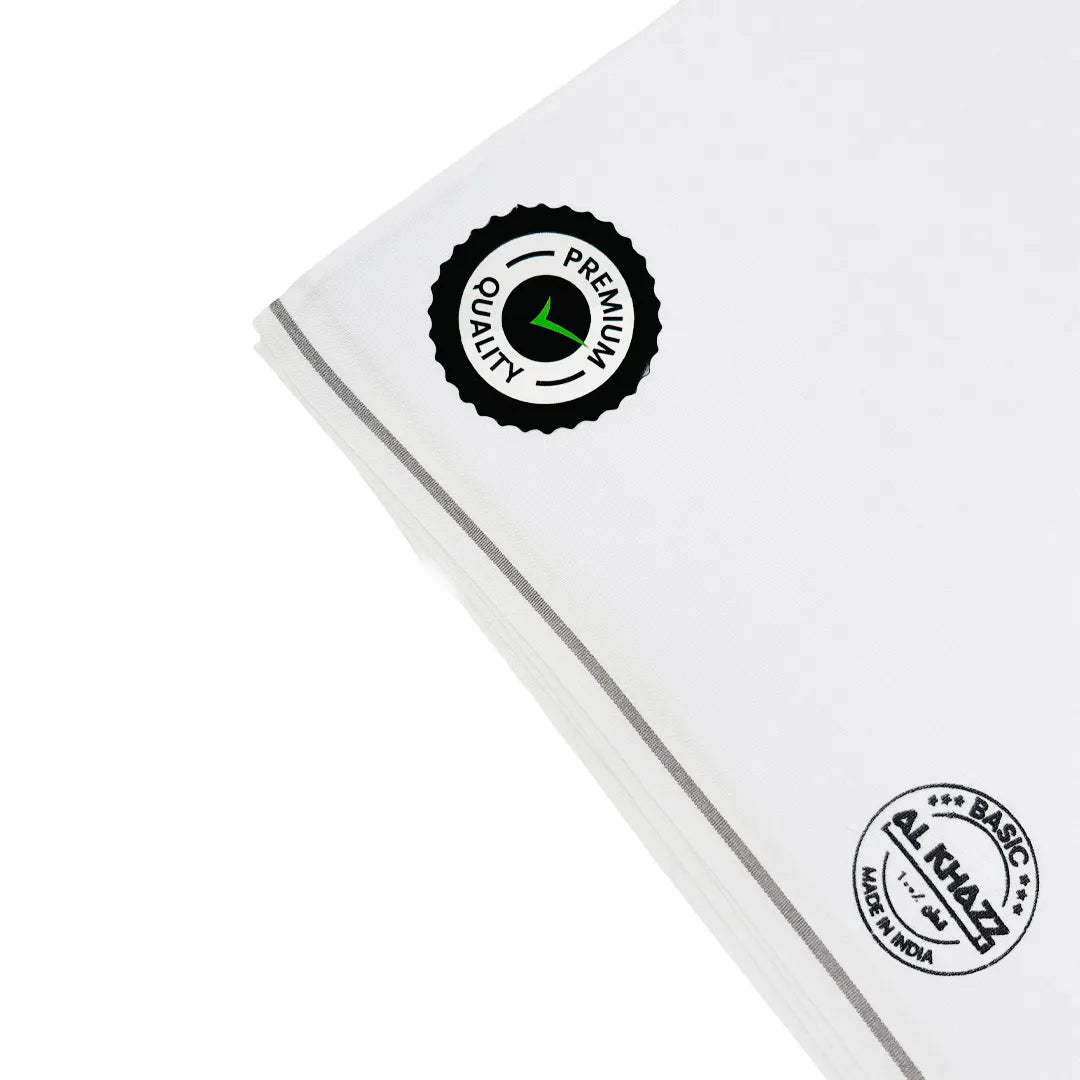 AL-KHAZZ BASIC Premium Quality White Wuzar with Modern Border Style – UAE Collection