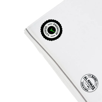 AL-KHAZZ BASIC Premium Quality White Wuzar with Modern Border Style – UAE Collection