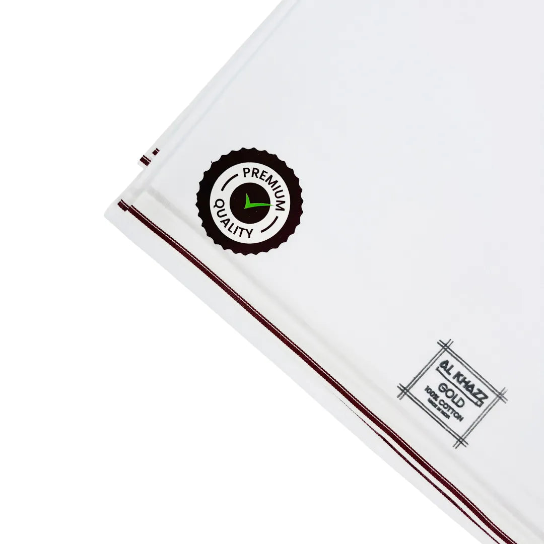 AL KHAZZ GOLD Classic White Wuzar with Signature Borders Premium Cotton UAE Style