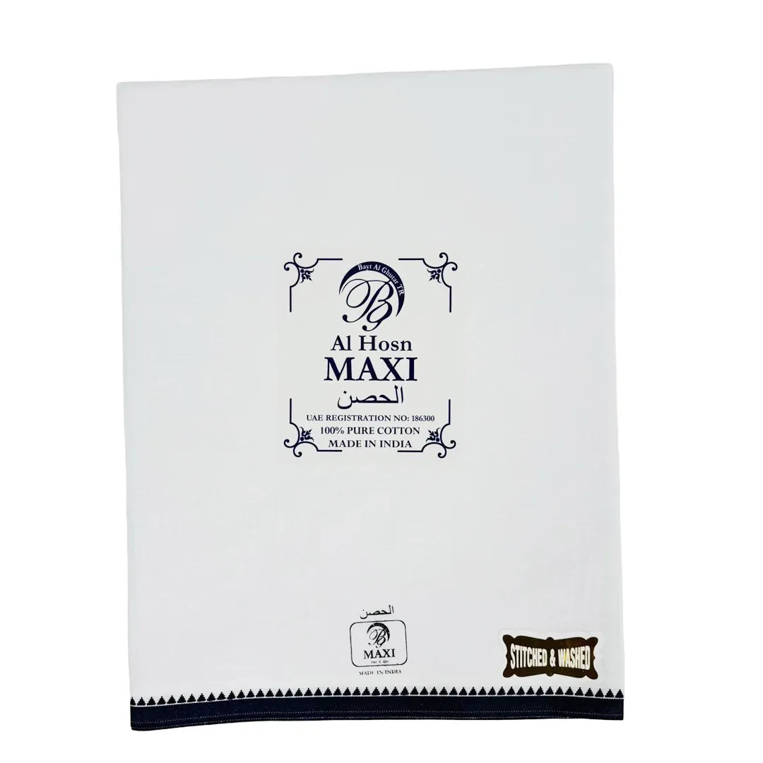 AL HOSN MAXI Premium Men’s White Wuzar with Border Design