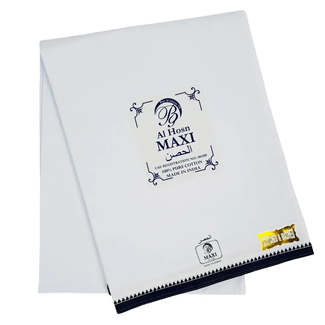AL HOSN MAXI Premium Men’s White Wuzar with Border Design
