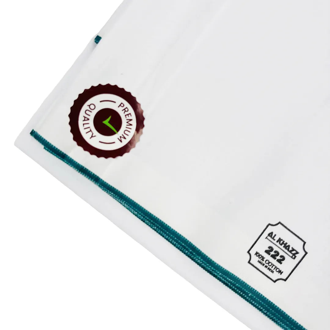 Al Khazz 222 White Wuzar with Color Border Collection – Premium Cotton Wear-UAE