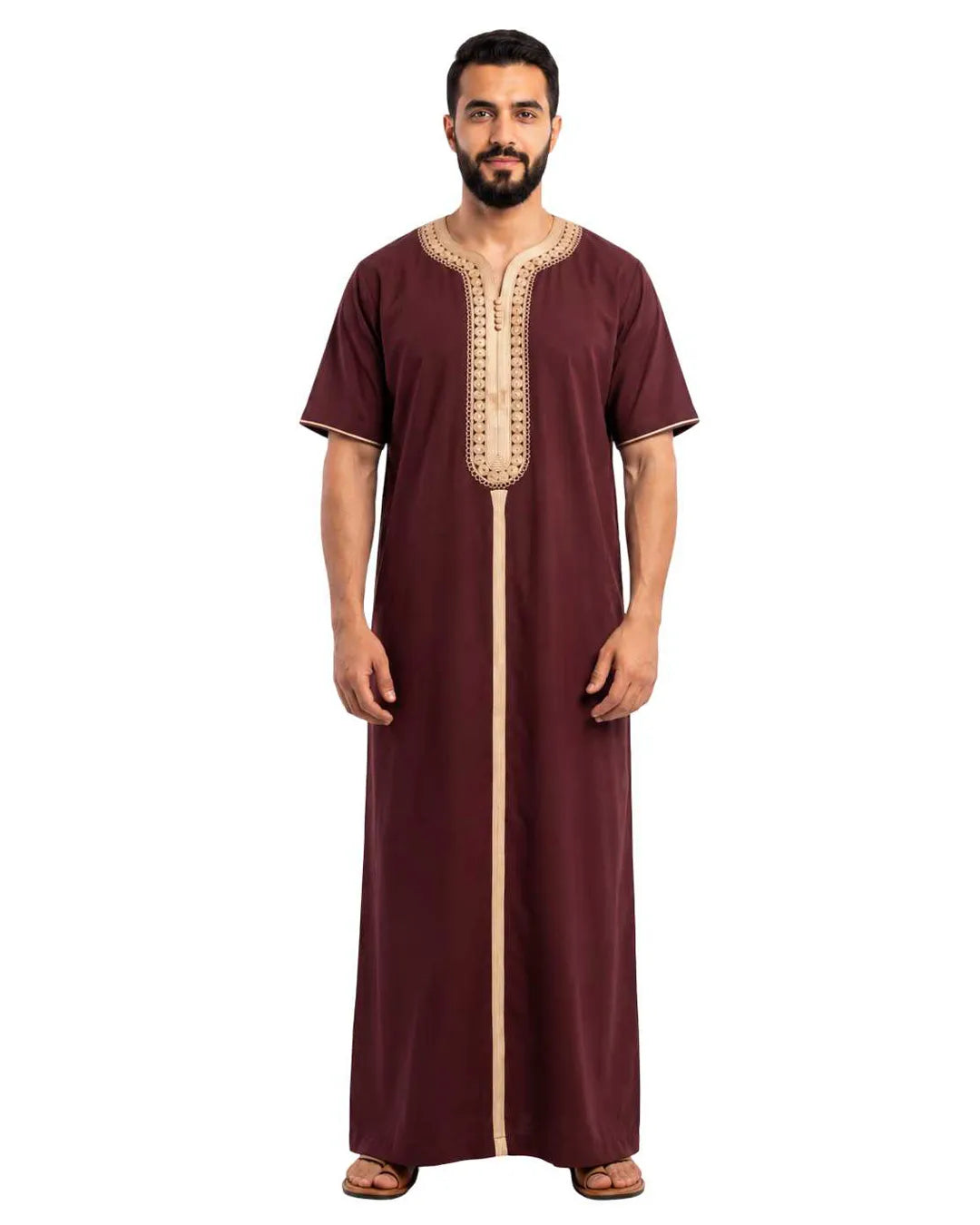 جلابية الخز الكلاسيكية باللون العنابي للرجل العصري